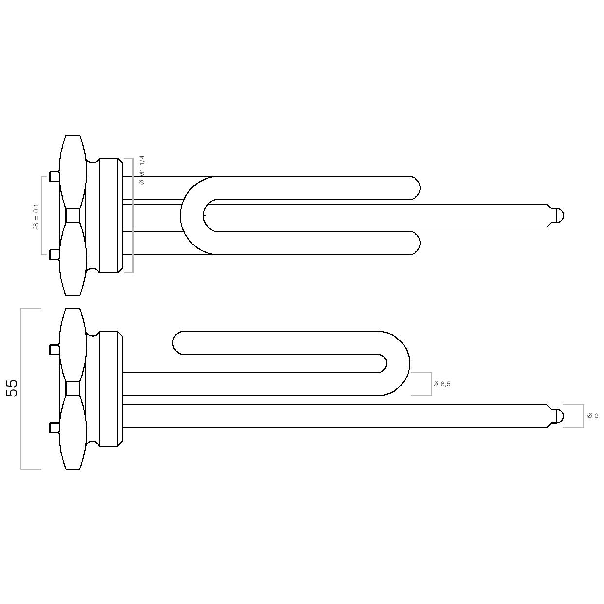 RESISTENZE CURVE 2000 W FILETTO 1"1/4-NORME IMQ
