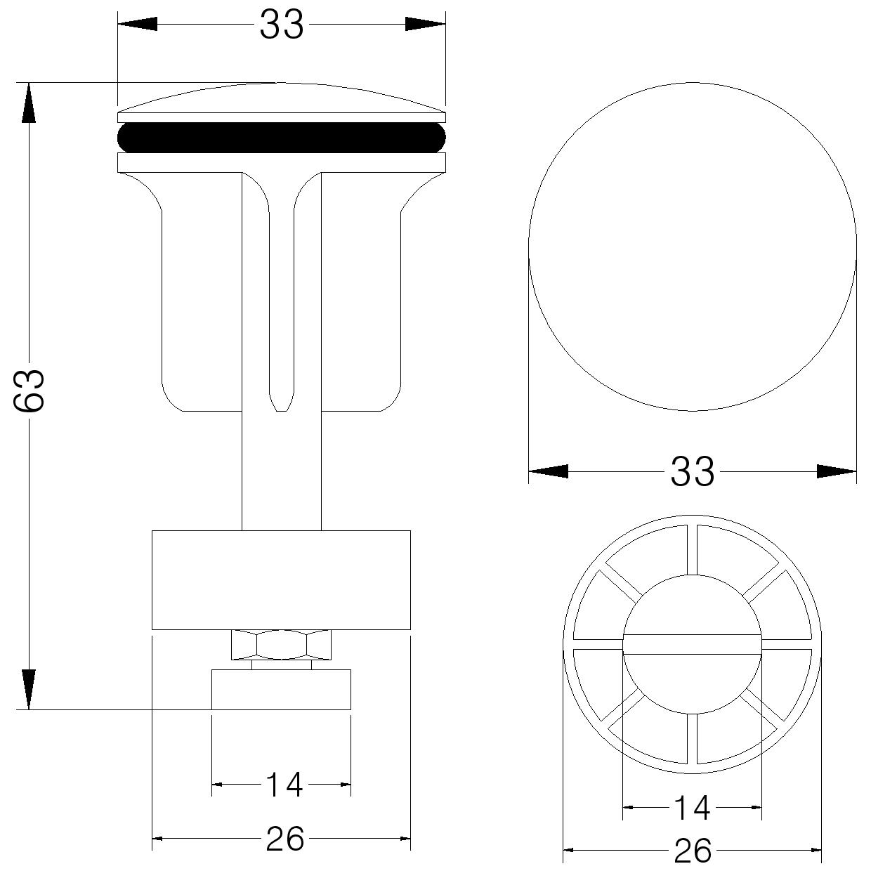 TAPPI SALTARELLO mm.33 P/PILETTE LAVABO DA 1"