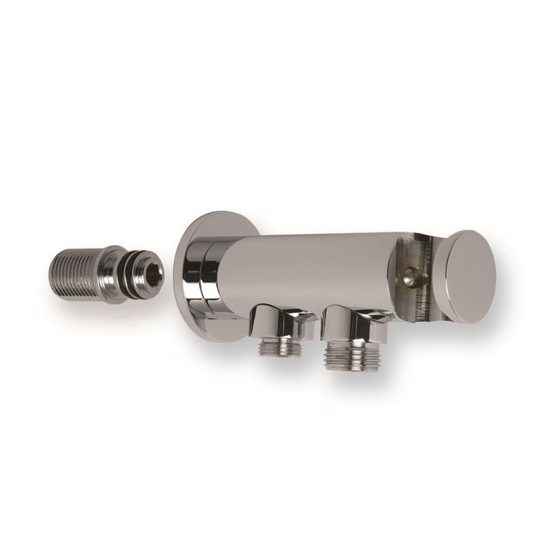 SUPPORTO DOCCIA LAVA WC C/VALVOLA-PRESA A MURO M1/2"xM3/8" DOPPIA EROG. 
