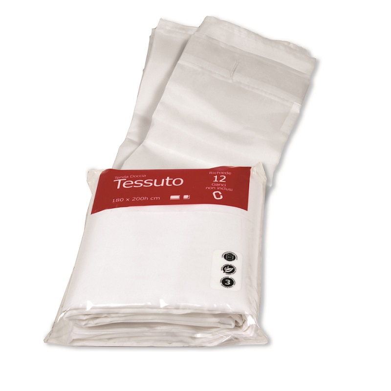 TENDA DOCCIA cm.180x200h TESSUTO BIANCO S/GANCI 