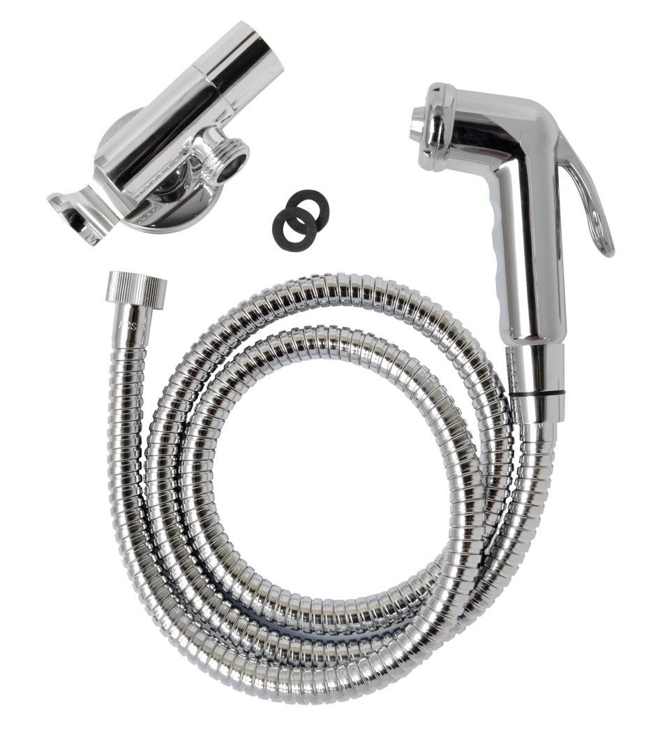 DOCCETTE LAVA WC CROMATA CON RUBINETTO E FLESSIBILE 